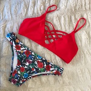 Red Floral Bikini Set